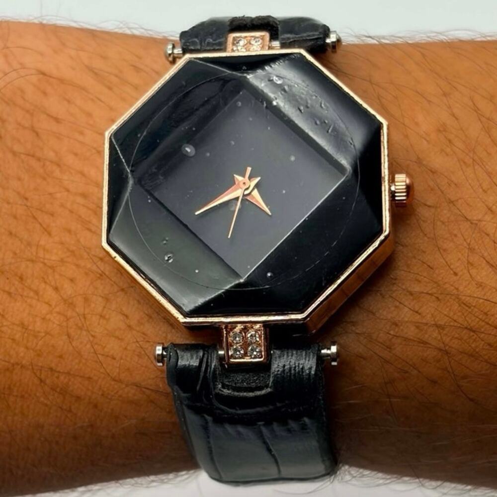 Rose Gold & Black Hexagon Watch